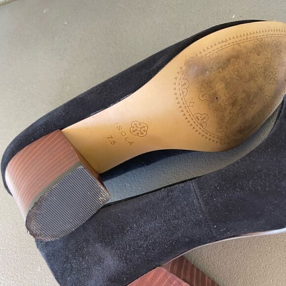 Isola Black Suede Chunky Heel Pumps Size 7.5 - Picture 10 of 11